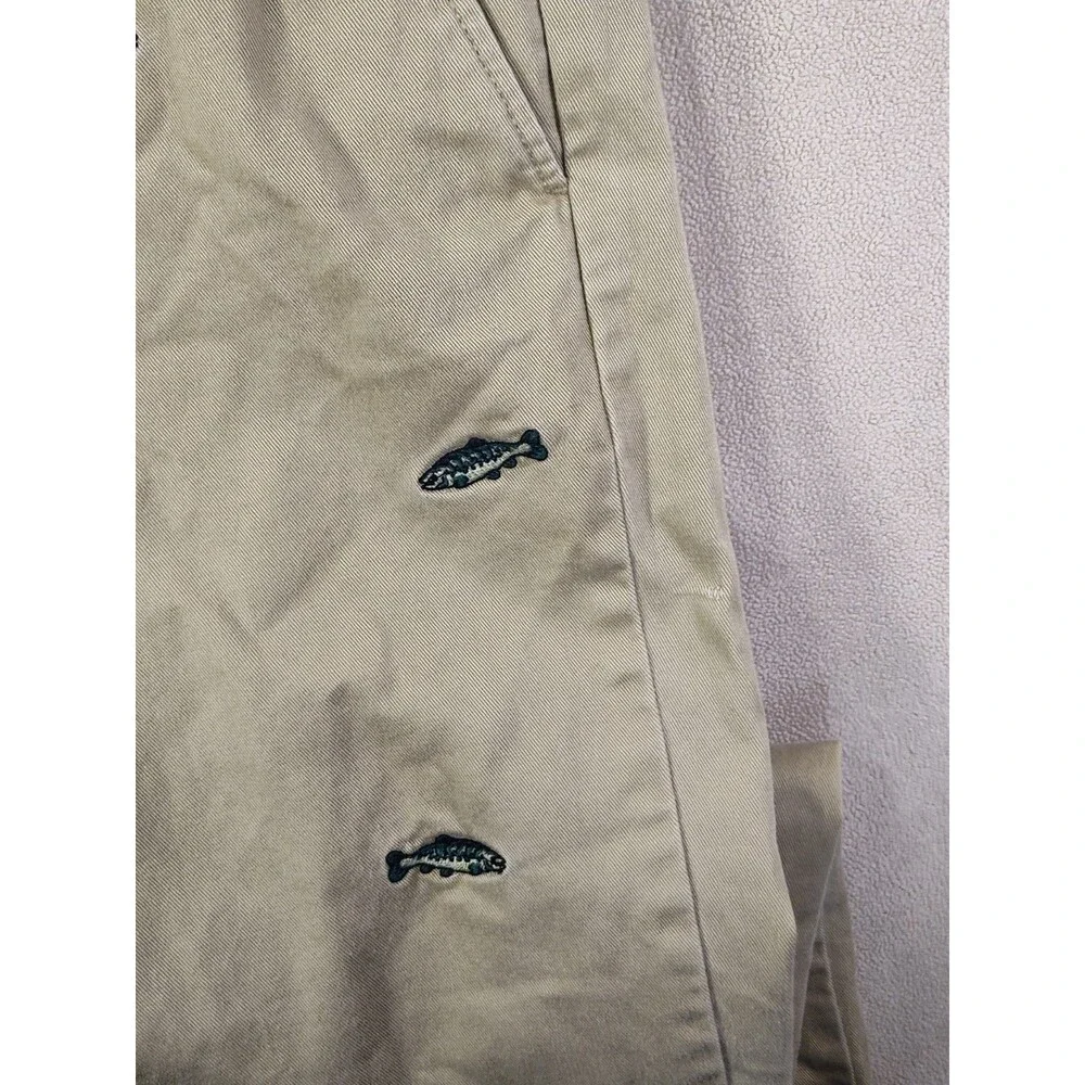 J.Crew The Sutton Chinos Mens 32x32 Khaki Embroidered Fish All Over Trousers
